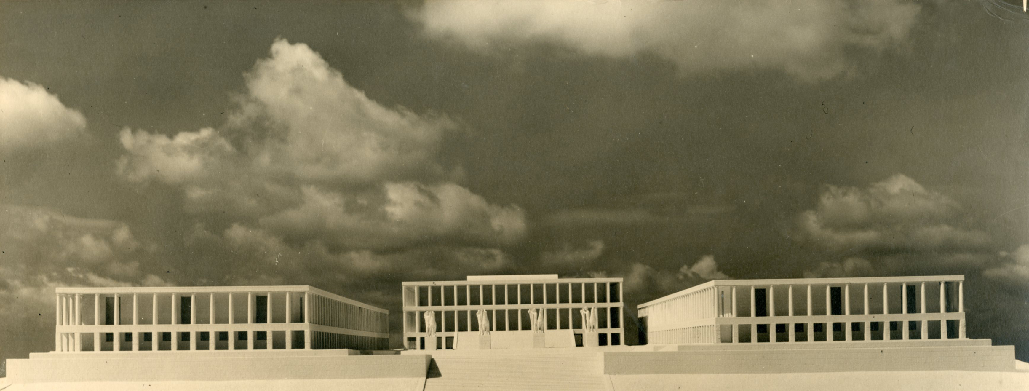 Piazza e edifici delle Comunicazioni e Trasporti (poi Mostra dell'autarchia, del corporativismo e della previdenza sociale) all'E.42, Roma (ora sede dell'Archivio Centrale dello Stato)